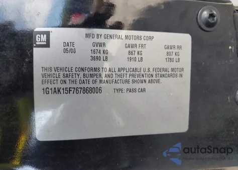 2006 Chevrolet Cobalt Ls z USA, uszkodzony, nr VIN 1G1AK15F767868006